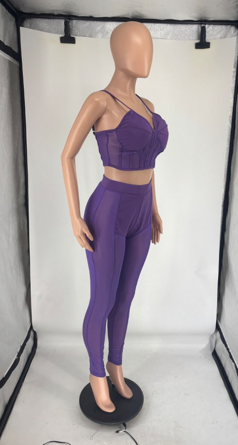 Women Sexy Mesh Patchwork Bra Top and Pants Two-piece Set 8