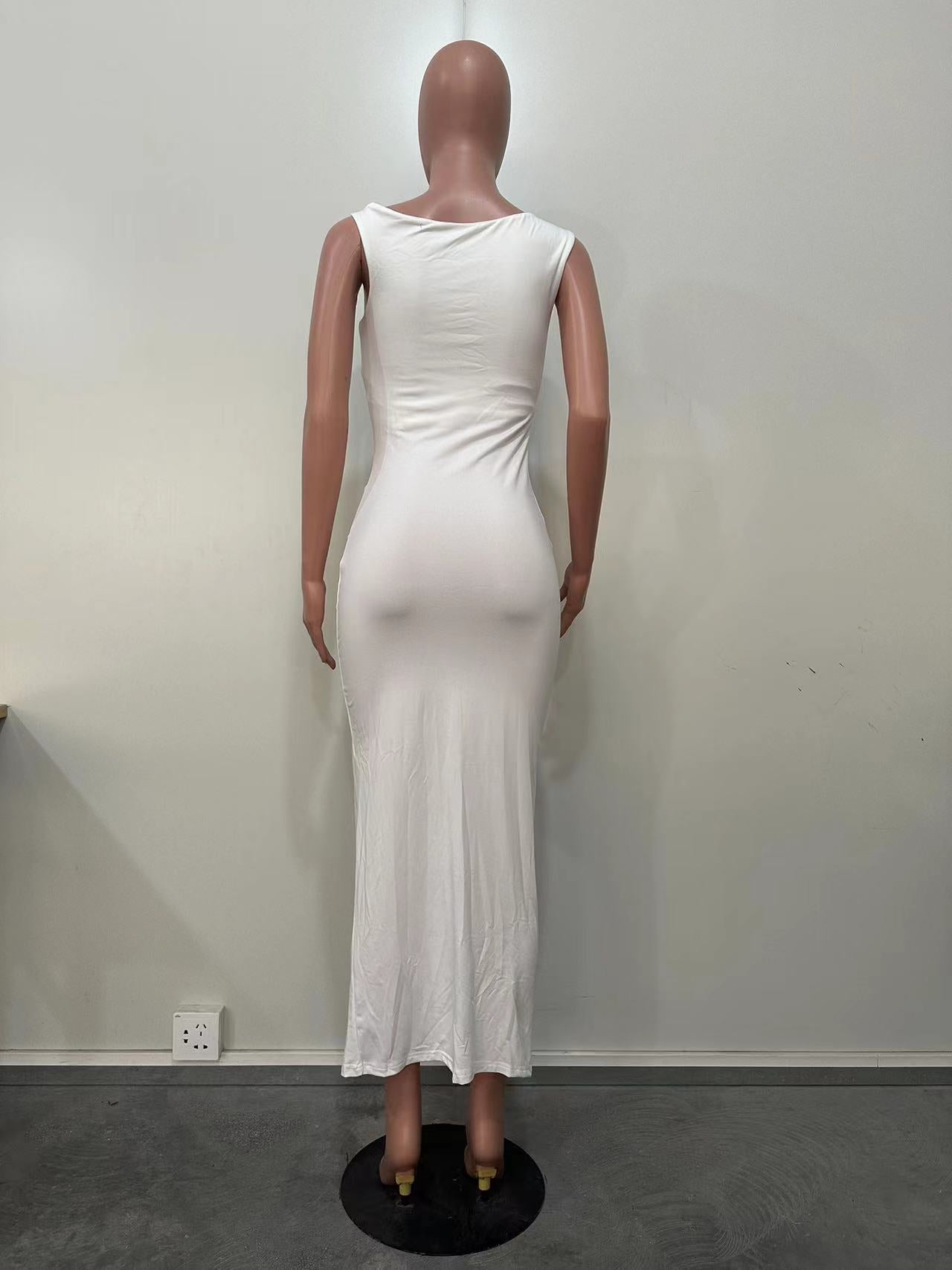 Spring Summer Style Sleeveless Women's Solid Color Slit Long Dress 9