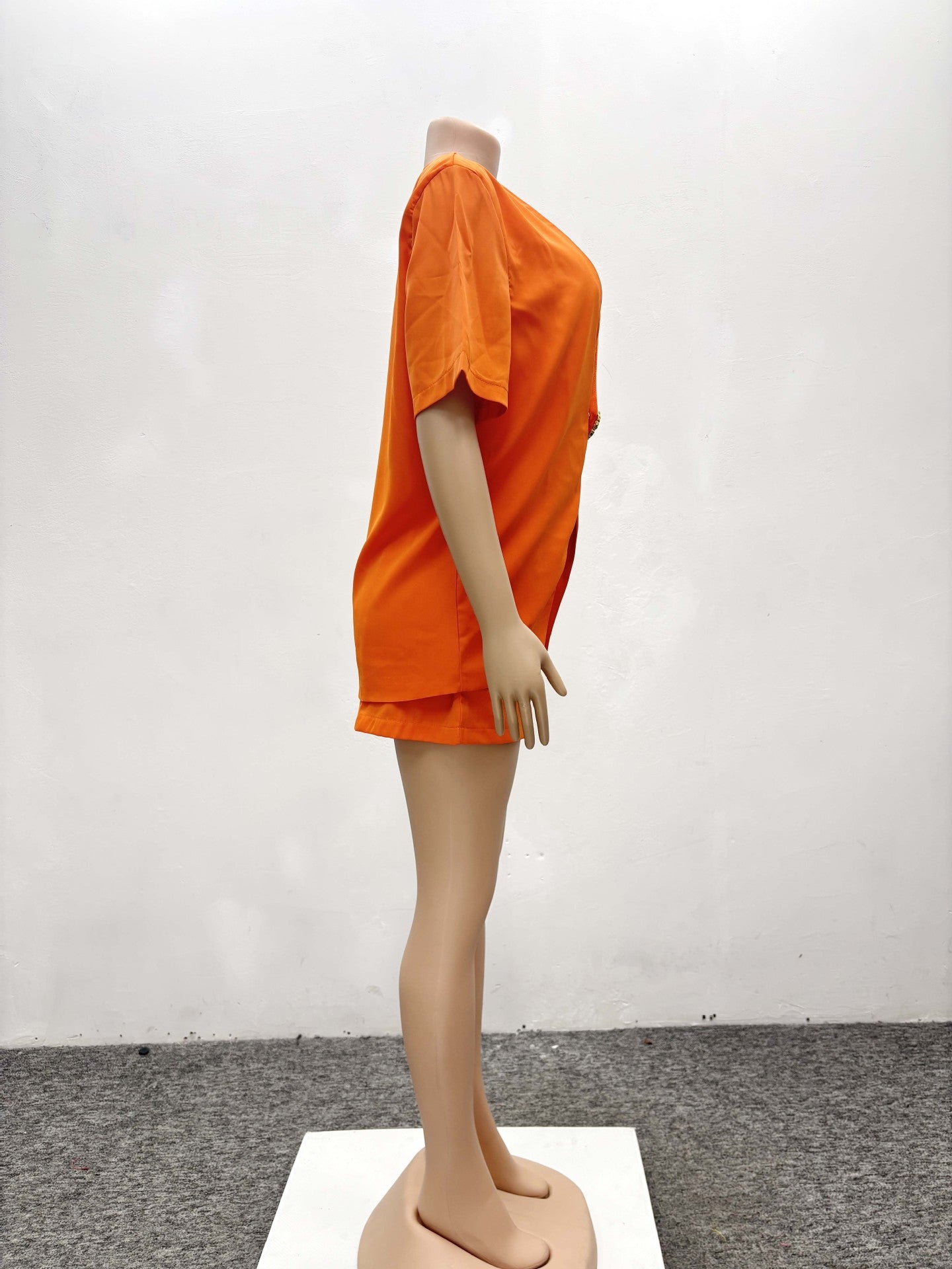 African Fashion Solid Color Short-Sleeved Top High Waist Shorts Women Two-Piece Set 7