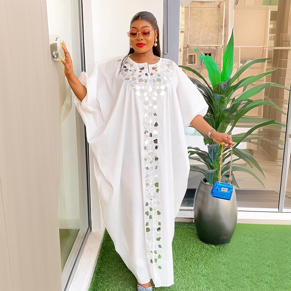 Beaded Long Dress African Women Plus Size Loose Robe
