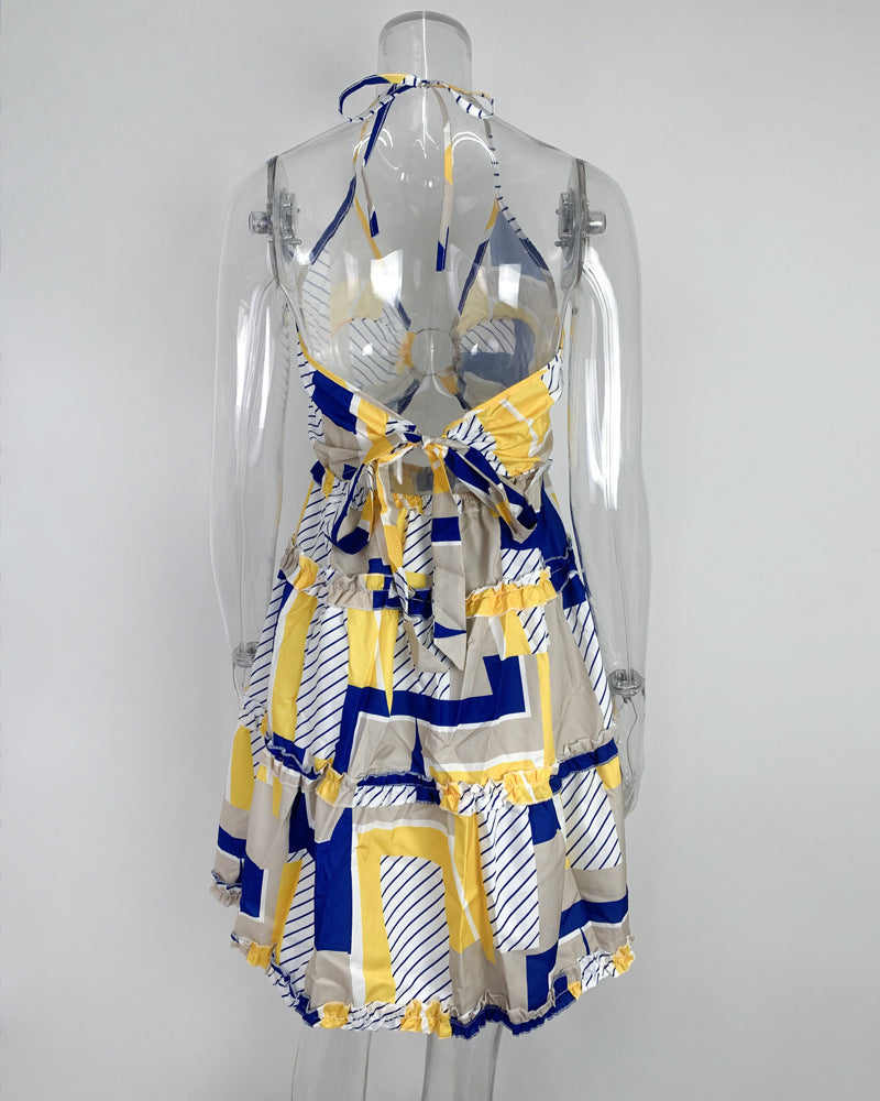 Women's Summer Sexy Cutout Halter Neck V-Neck Cake Dress 20