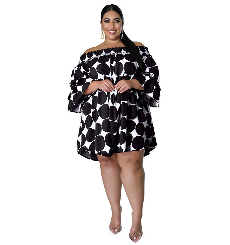 Plus Size Women's Short Sleeve comfortable Off Shoulder Polka Dot Print Loose Casual Dress 10