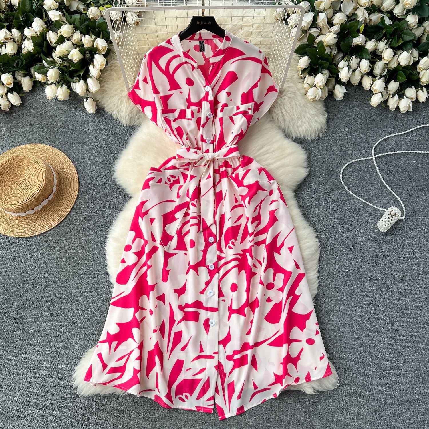 Women Holidays Printed Lace-Up Maxi Dress 17