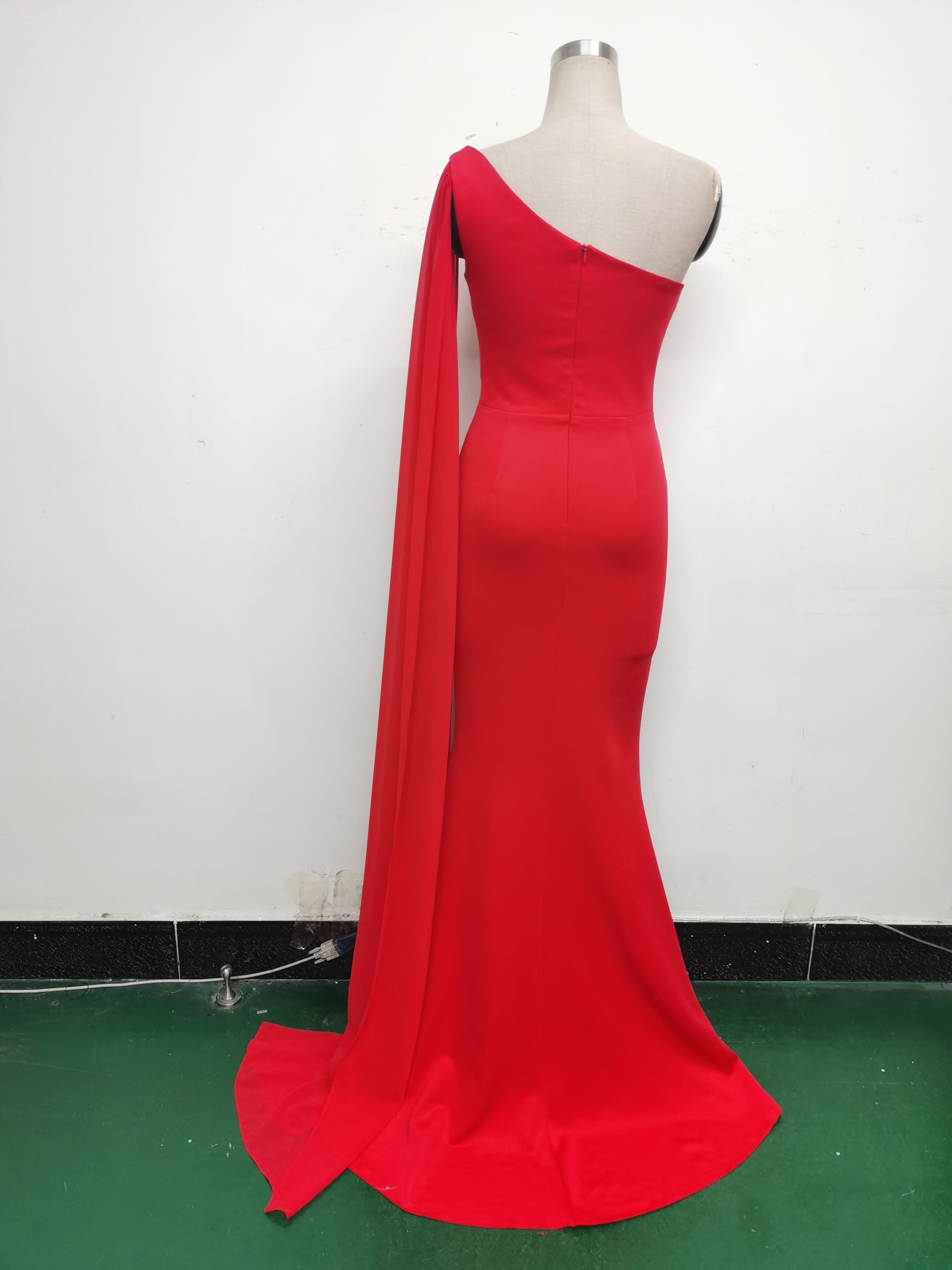 Women One Shoulder Slant Back Patchwork Mesh Formal Party Evening Dress 38