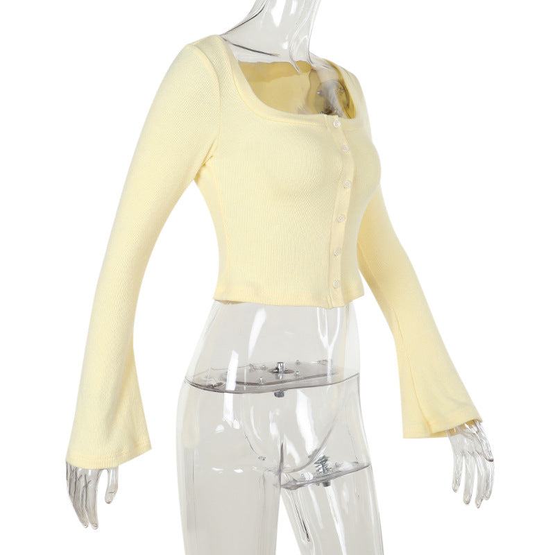 Women Casual knitting long-sleeved Crop Top 8