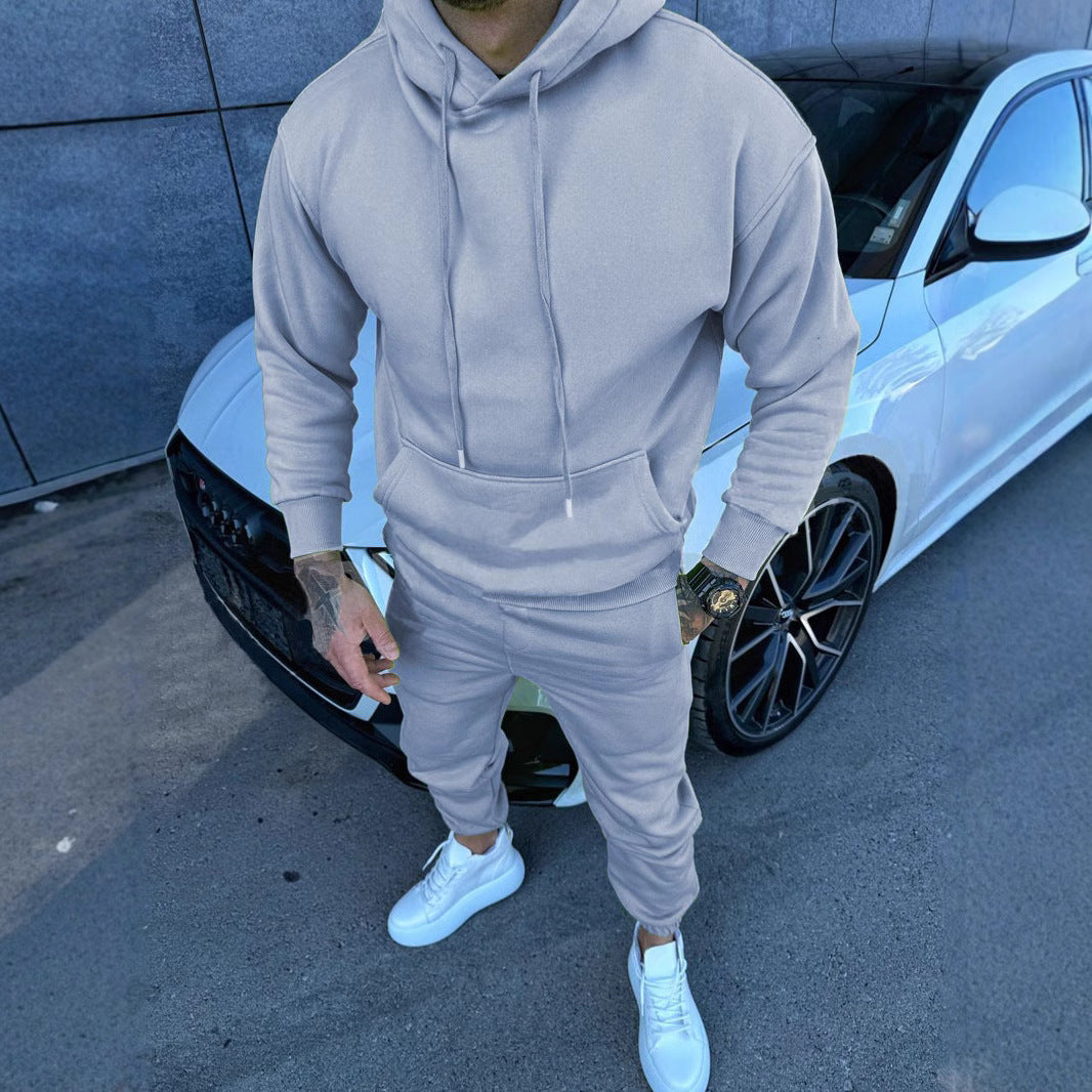 Men's Sports Casual Solid Hoodies and PantTwo Piece Set 9