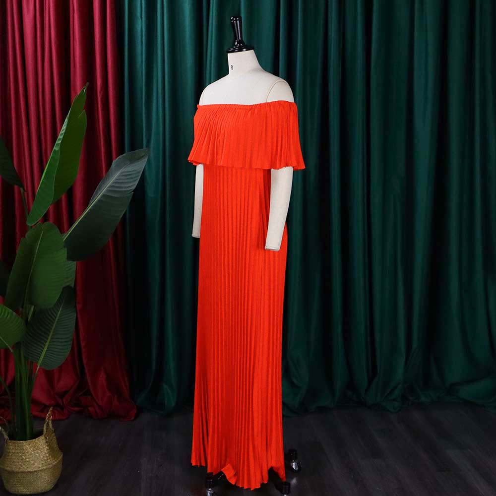 Women Sexy Off Shoulder Off Shoulder Pleated Maxi Dress 9