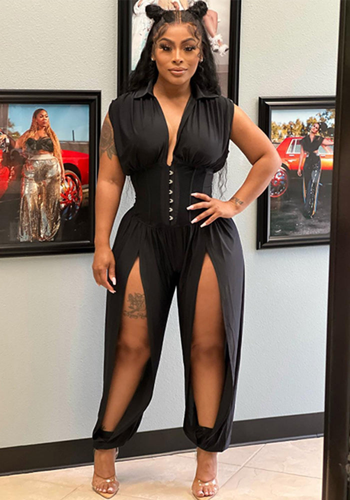 Women's Sexy Deep V Sleeveless Hollow Out Jumpsuit