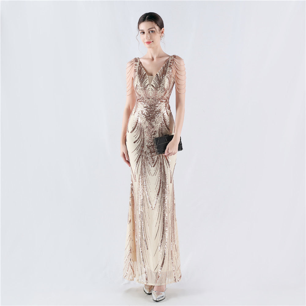 Sexy Rhinestone Chain Sequins Evening Dress 4