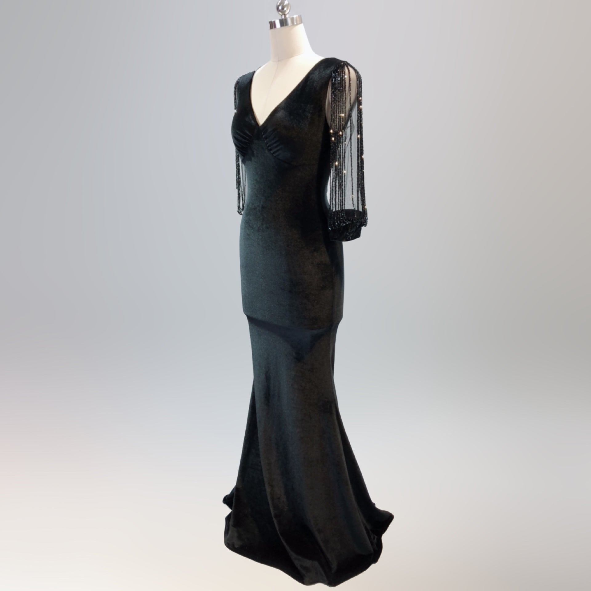 sexy velvet crystal diamond chain bride clothing winter long-sleeved mermaid long evening dress 26