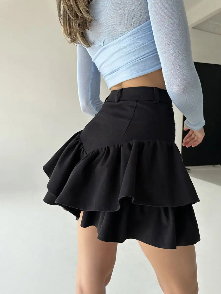 Spring Fashion Sexy Black Linen High Waist Short Skirt