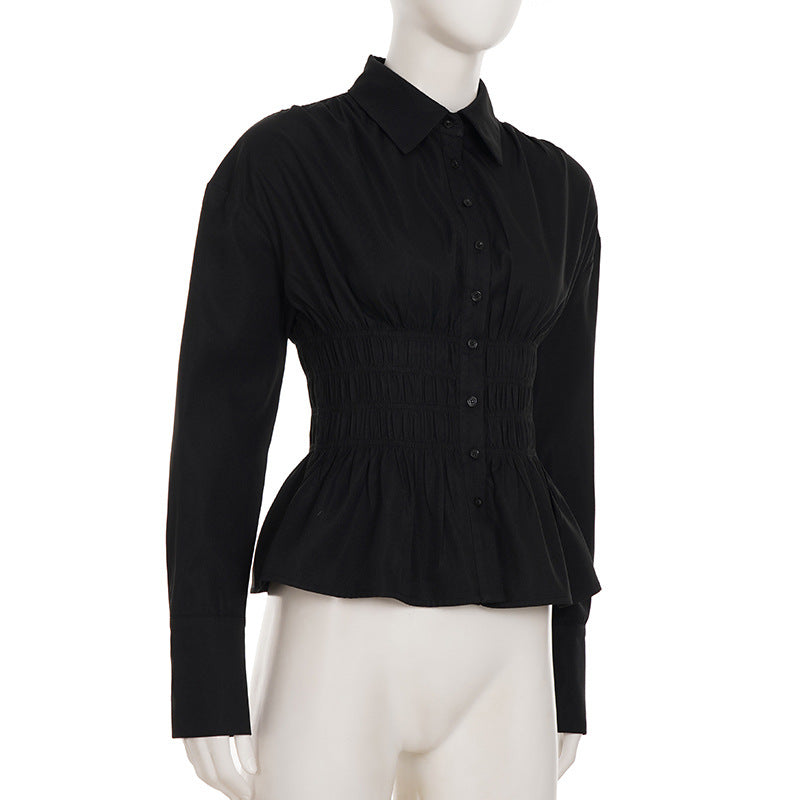 Women Pleated Casual Solid V-Neck Shirt 7