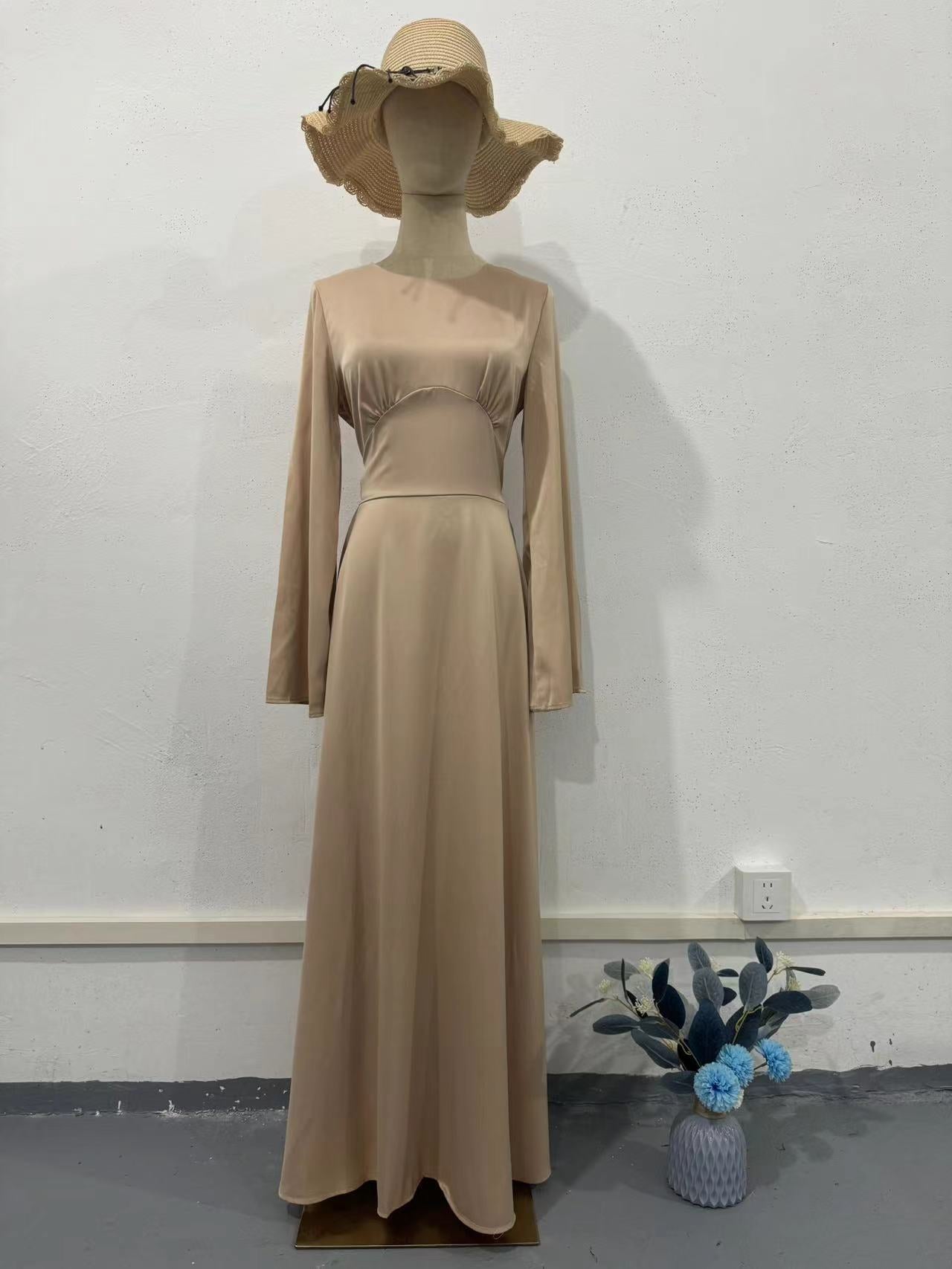 Women Lace-Up Solid Long Sleeve Maxi Dress 21