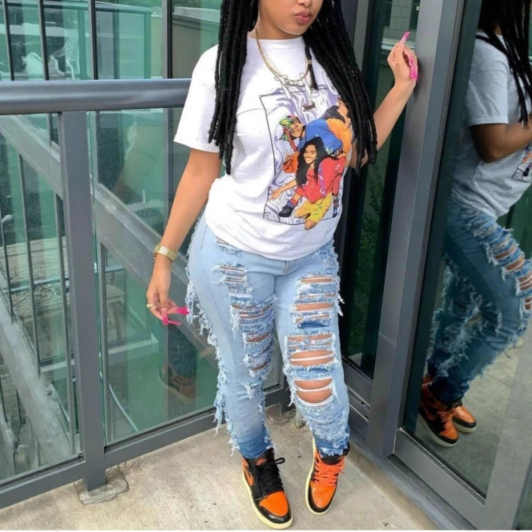 Women Summer Street Trendy High Waist Stretch Denim Pants 3