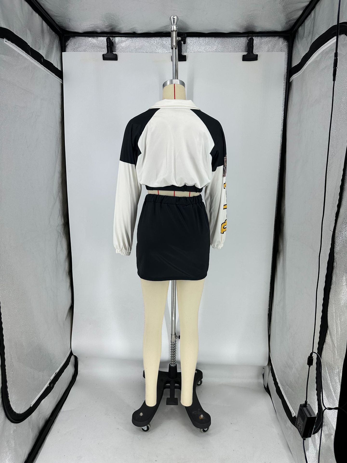 Women Printed Long Sleeve Jacket and Button Skirt Two-Piece Set 14