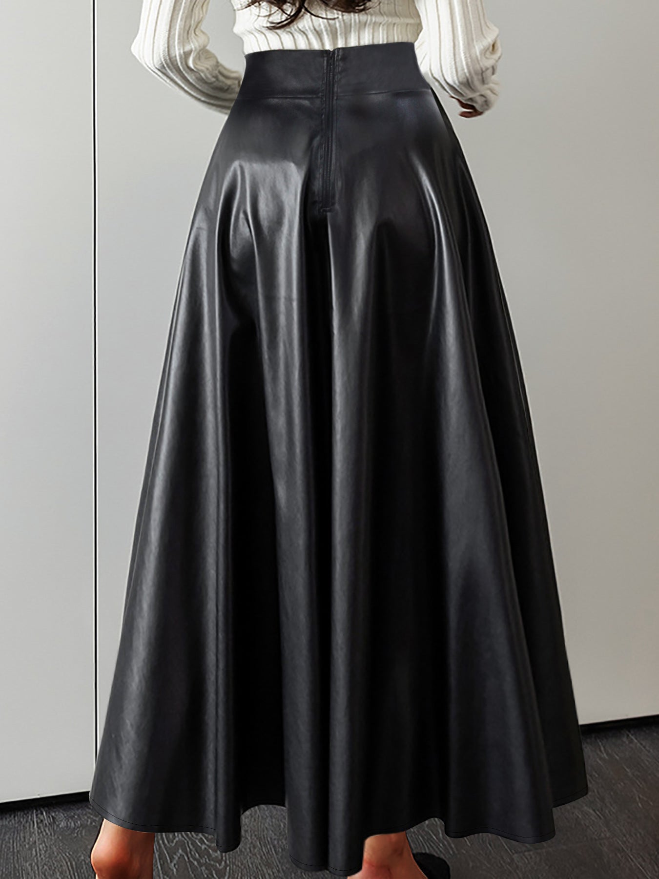 Women's Fashion Elegant High Side Slit A-Line Plus Size Long Leather Skirt 4