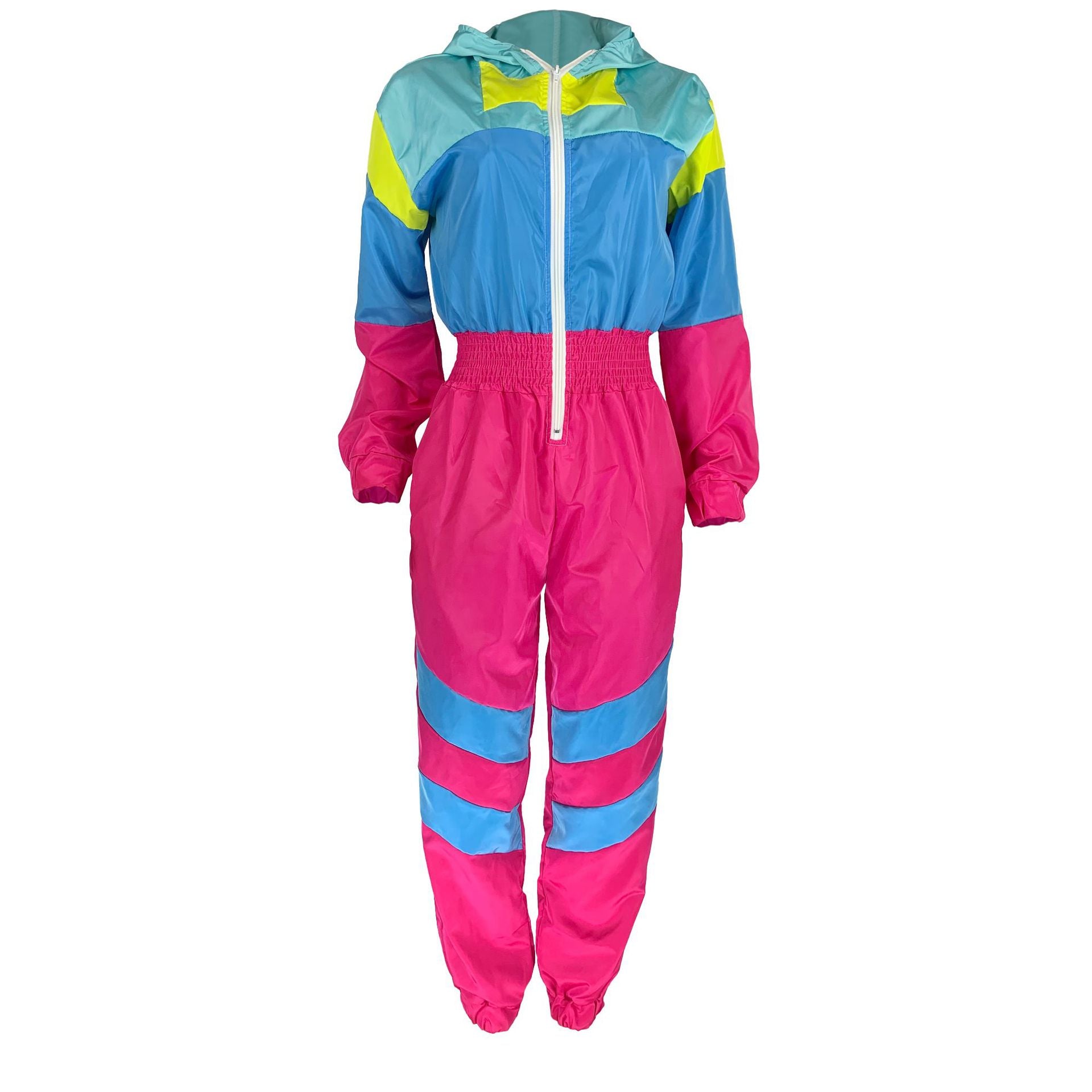 Women patchwork contrast color zipper jumpsuit 11