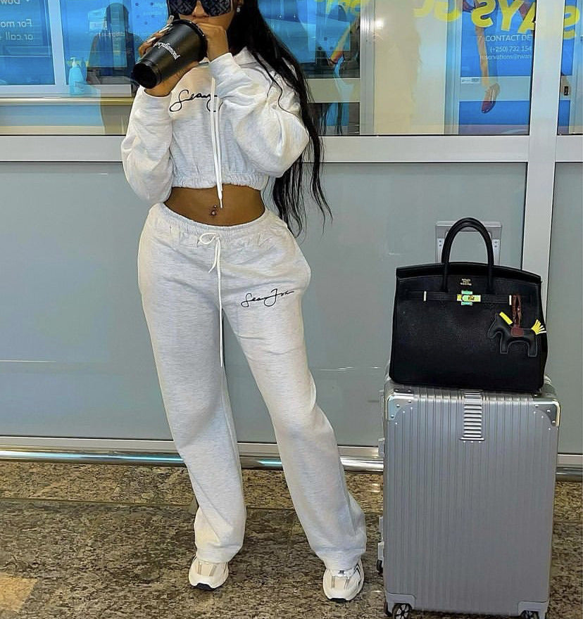 Women's Fashion Sport Casual Letter Print Hoodies Pants Women's Two Piece Set 4