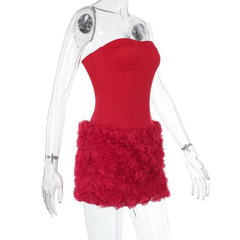 Spring Chic Sexy Flower Strapless Short Dress 7