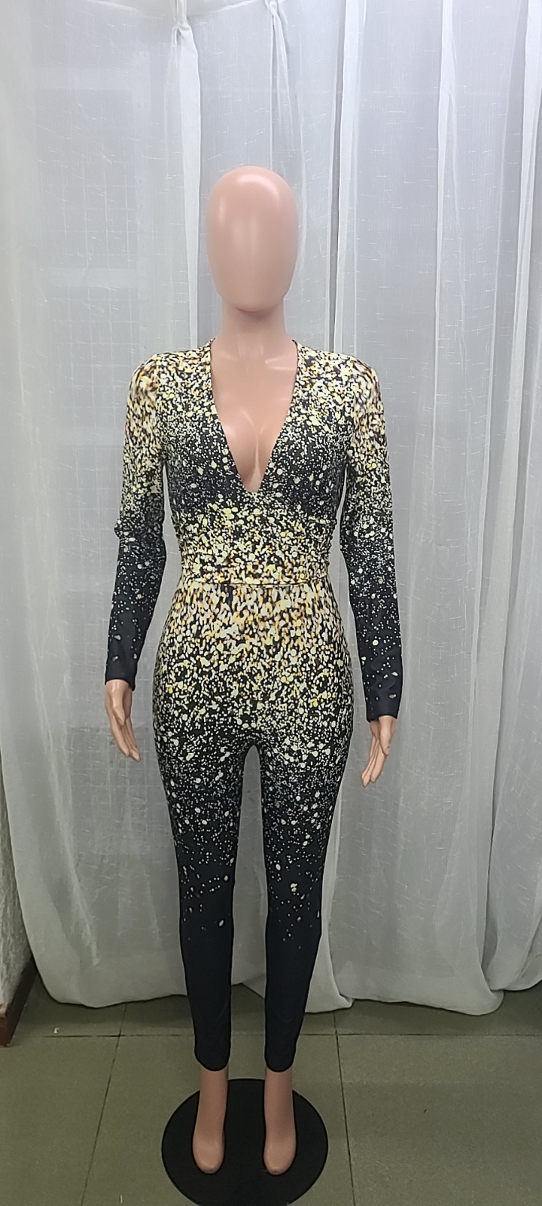 Women's Black Low Neck Sexy Tight Fitting Jumpsuit 9