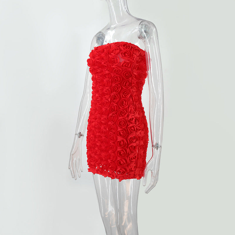 Women Sexy Floral Strapless Bodycon Dress 18