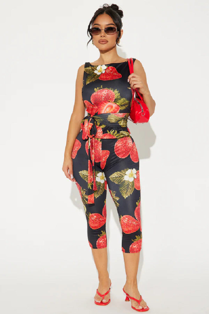Women's Strawberry Print Two-Piece Pants Set 3