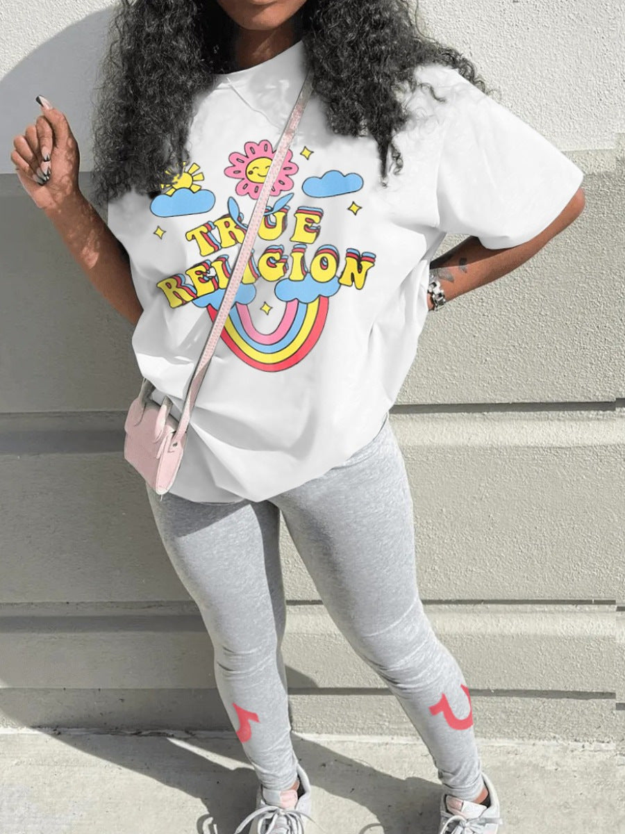 Women Printed Casual Two Piece Set Short-sleeved suit 3