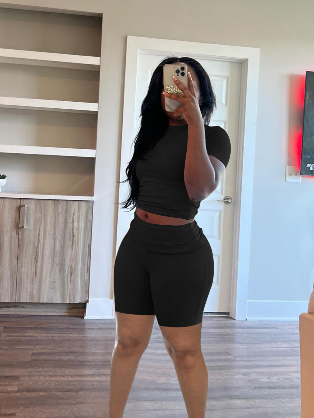 Short-Sleeve Round Neck Shorts Set Casual Summer Outfit