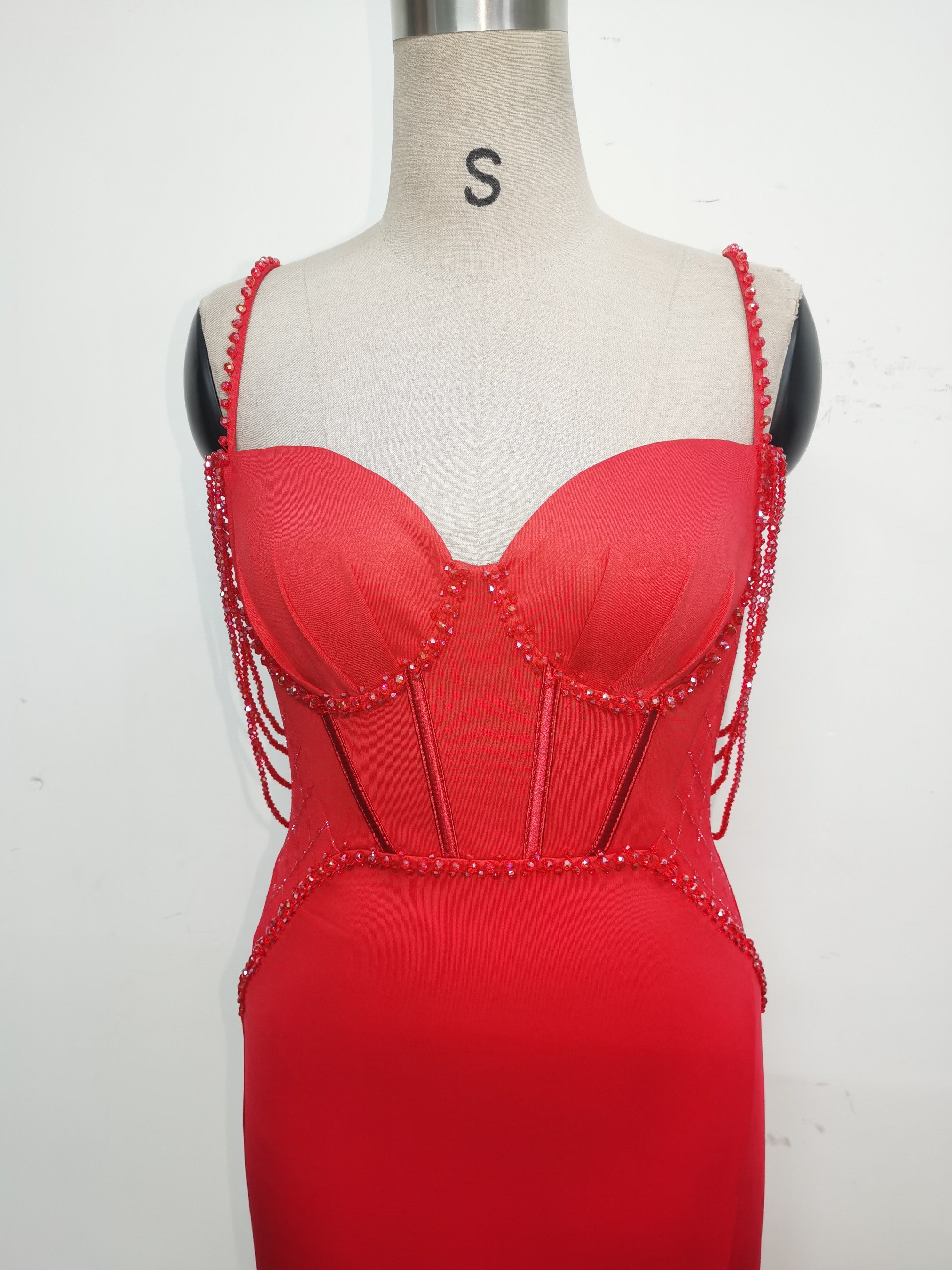 Women lace mesh herringbone Lace-Up beaded Formal Party evening dress 32