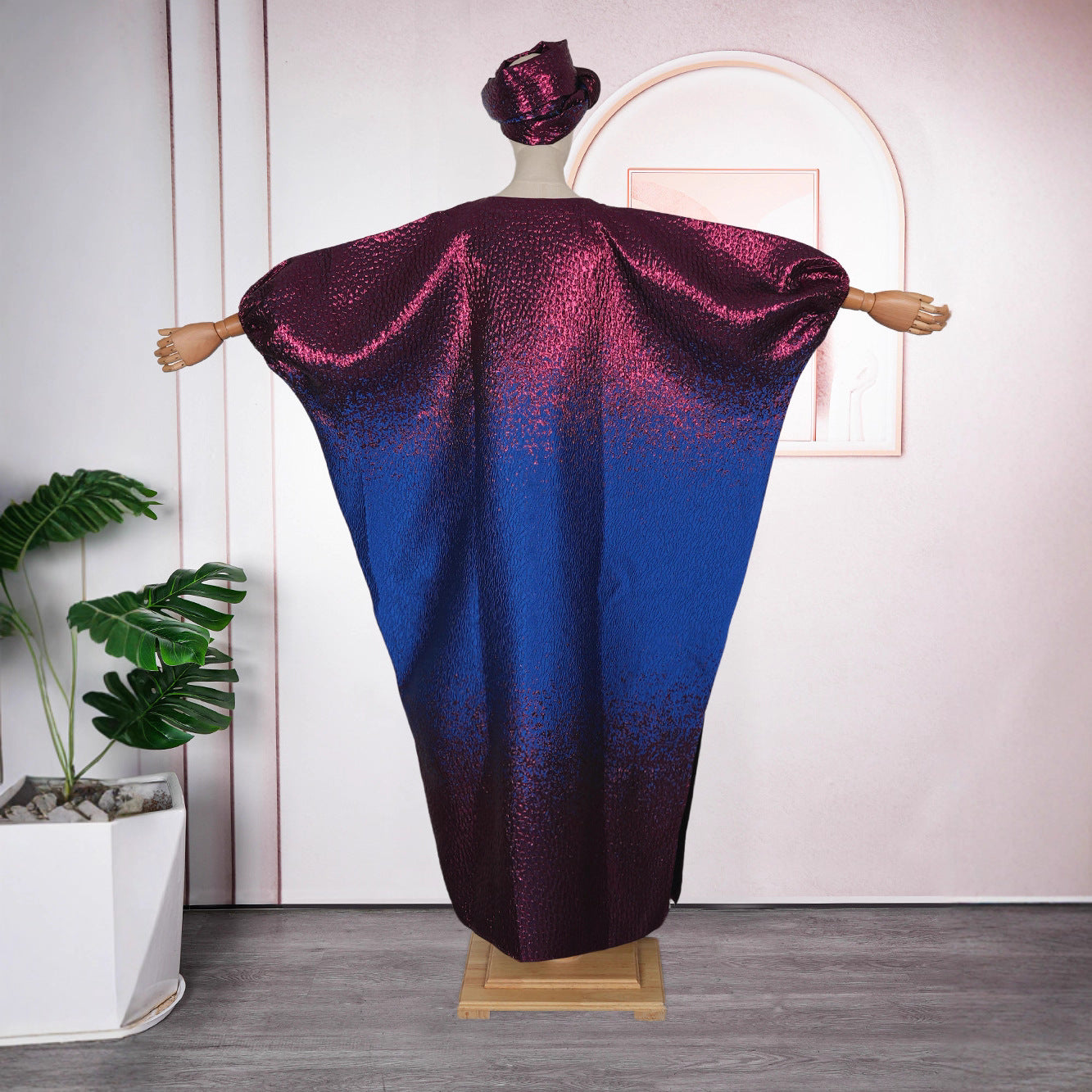 Plus Size African Women Bat Sleeves Colorblock Dress 5