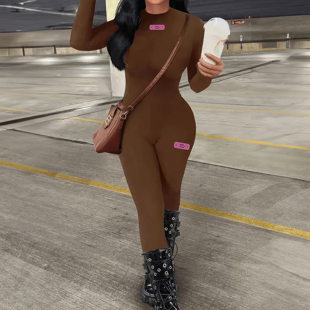 Fashionable One-Piece Women's Long Sleeve Letter Print Jumpsuit 3