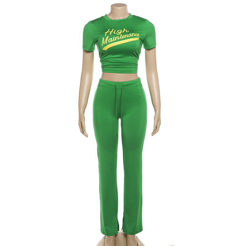 Women Summer Sexy Print Crop Short Sleeve Top and Pants Casual Two-piece Set 11