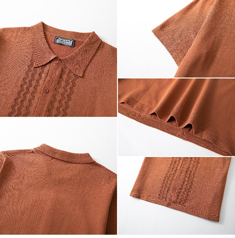 Men's Summer Short Sleeve Knitting Polo Top 15