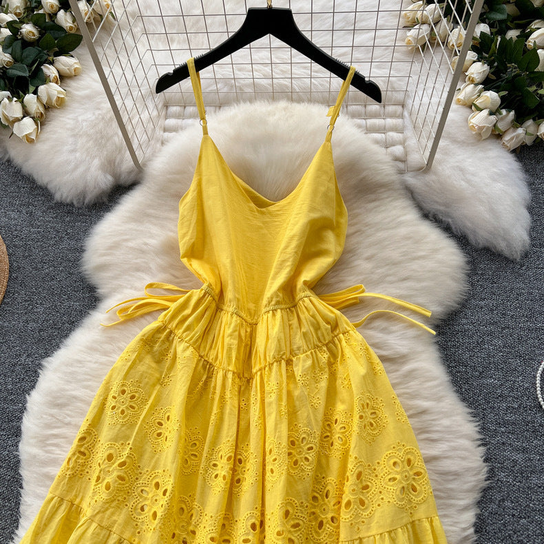 Women Summer Lace-Up Cutout Embroidery Holidays Strappy Dress 18