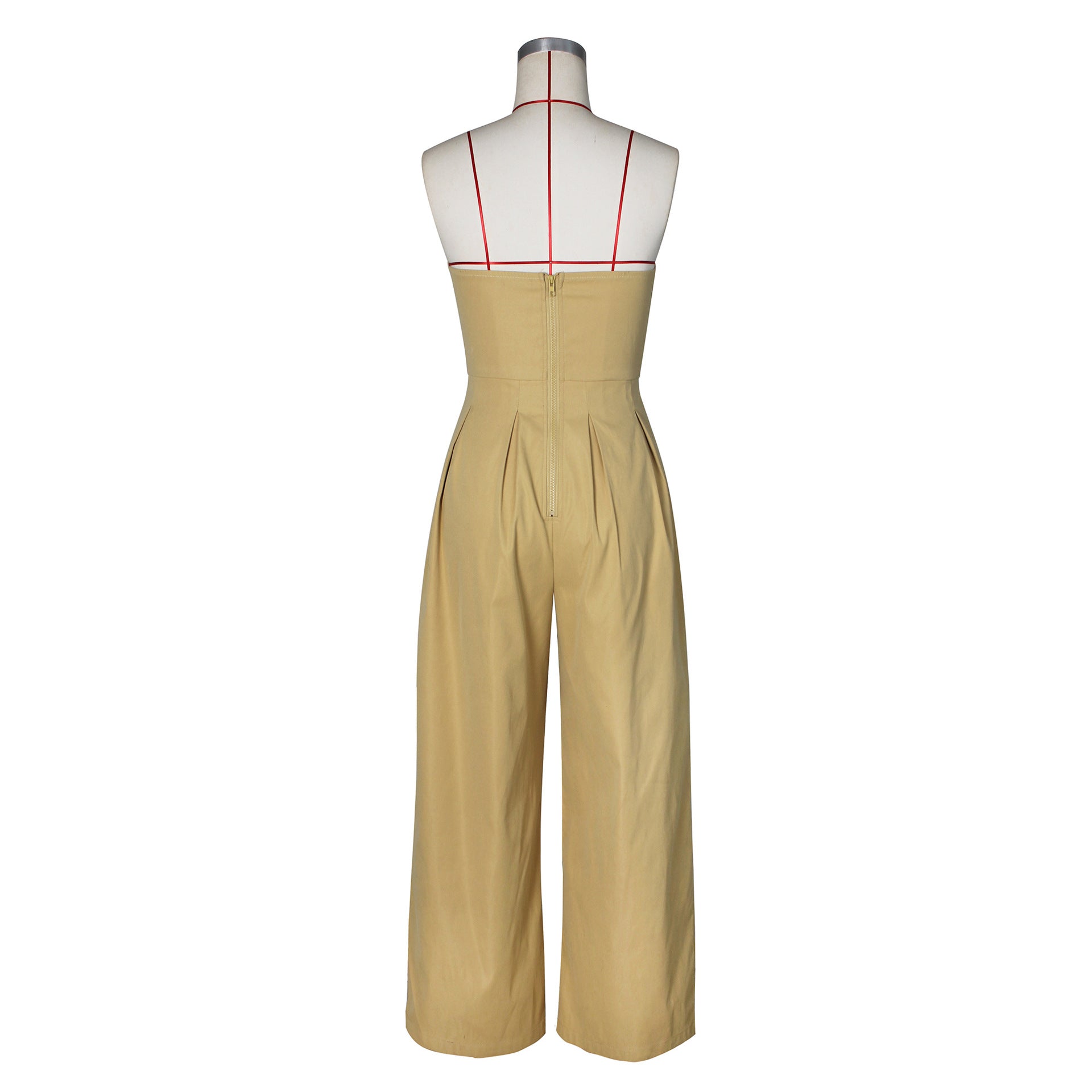 Summer Strapless Metal Button Wide-Leg Jumpsuit 14