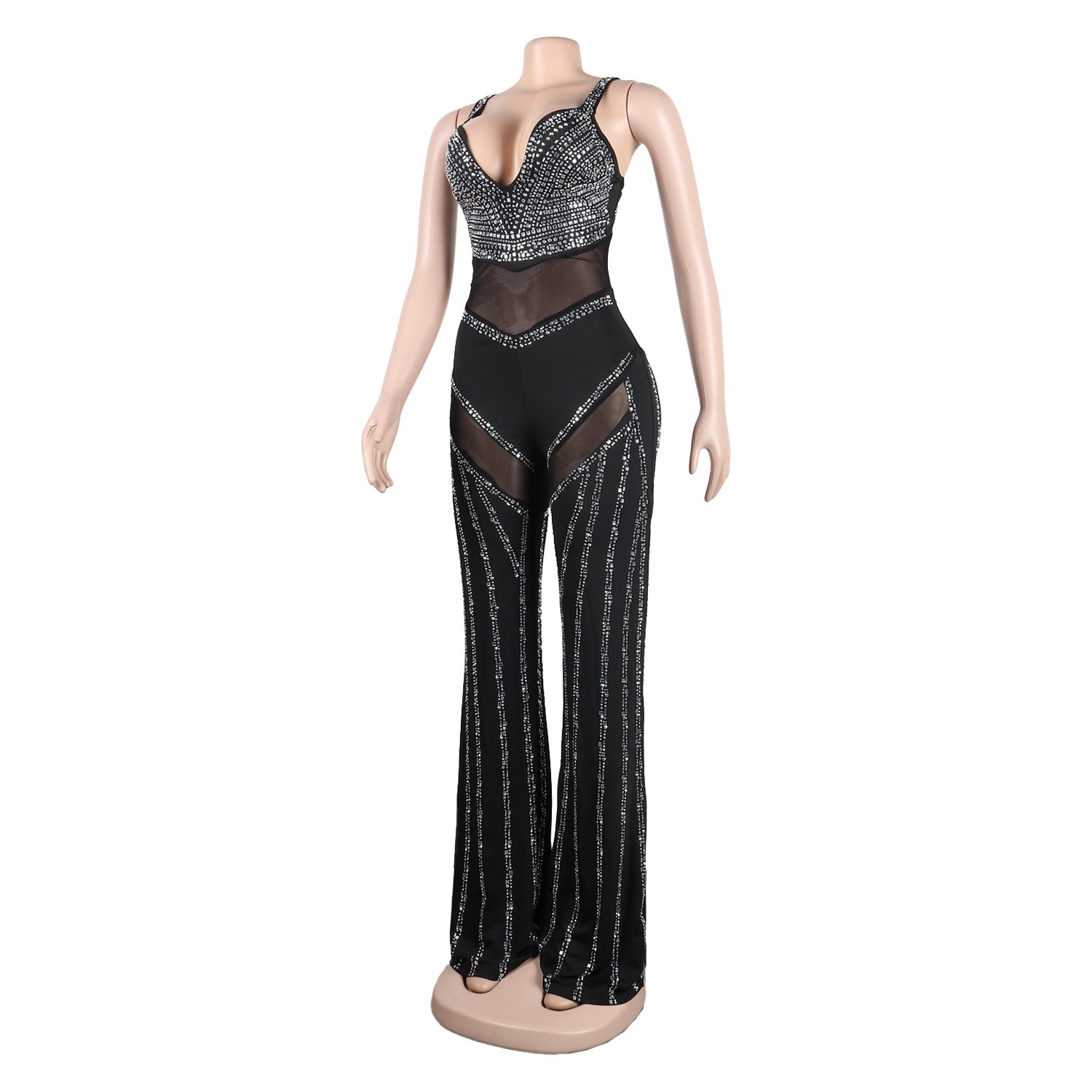 Sexy See-Through Deep V Sling Beaded Jumpsuit 16