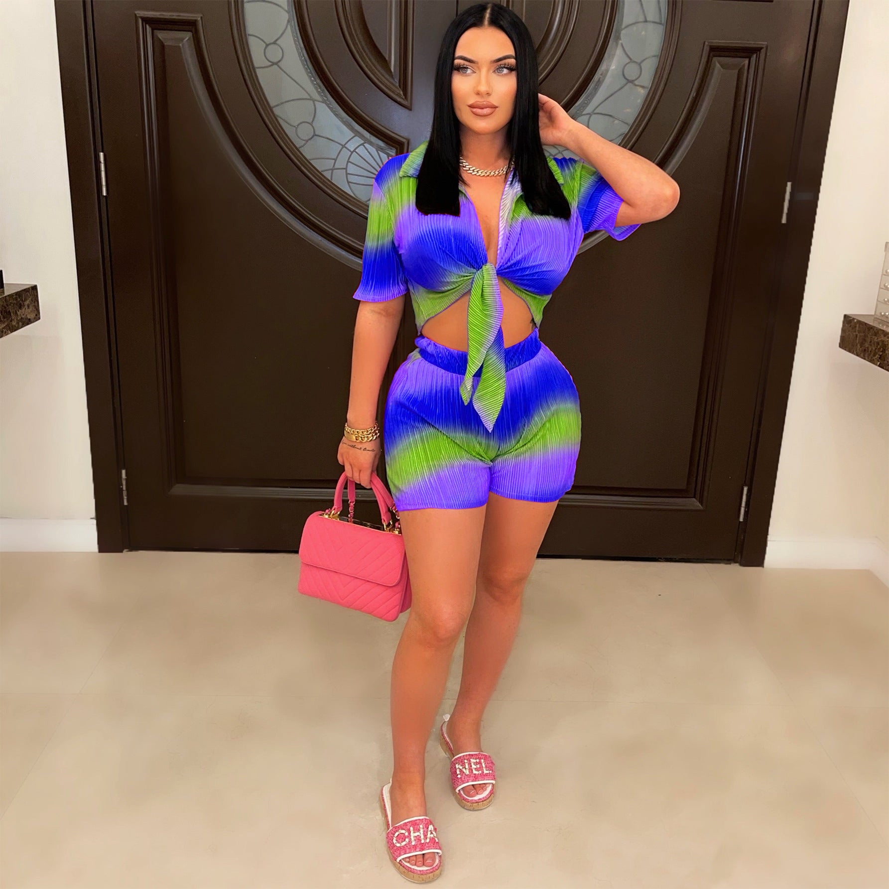 Fashion Short Set Gradient Multi-Color Print Two-Piece Set 3