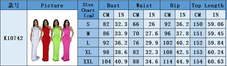 Fashion Women's Solid Color Slash Shoulder Sleeveless Slim long Dress 14