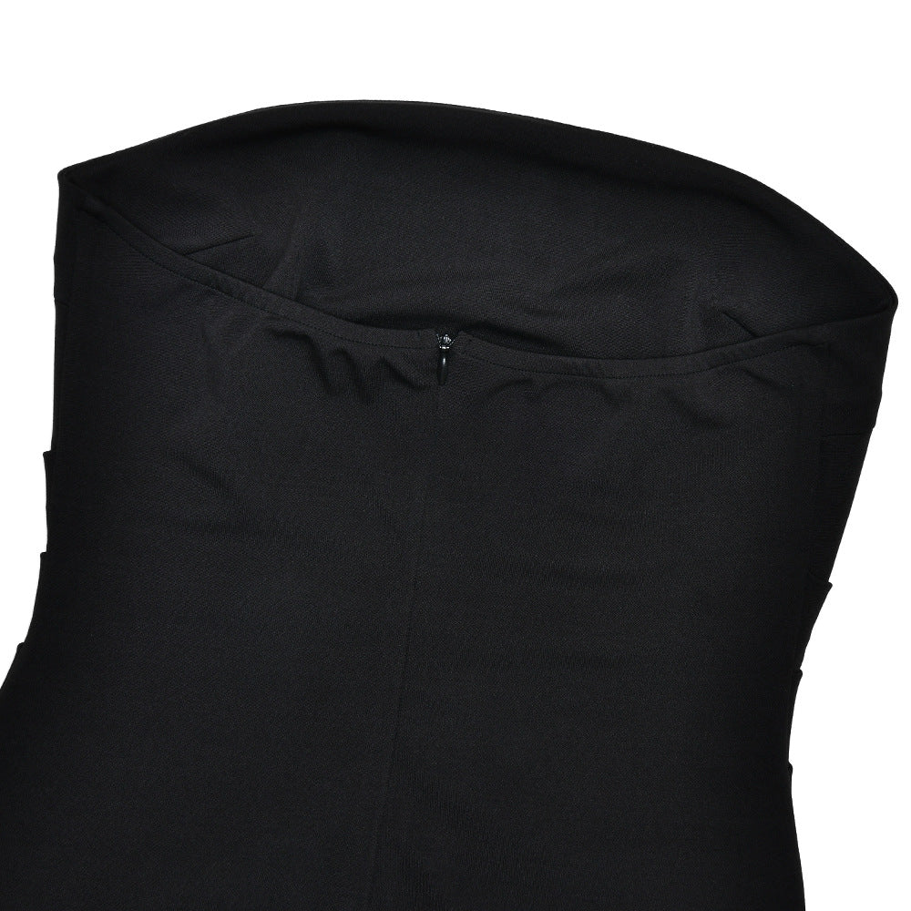 Spring Strapless Slim Waist Elegant Ribbon Low Back Bodycon Long Dress 23