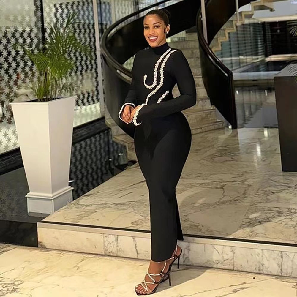 Women rhinestone chain bandage dress 4