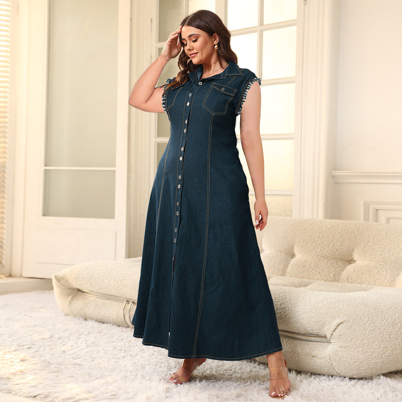Plus Size Women Button Cardigan Denim Dress 5