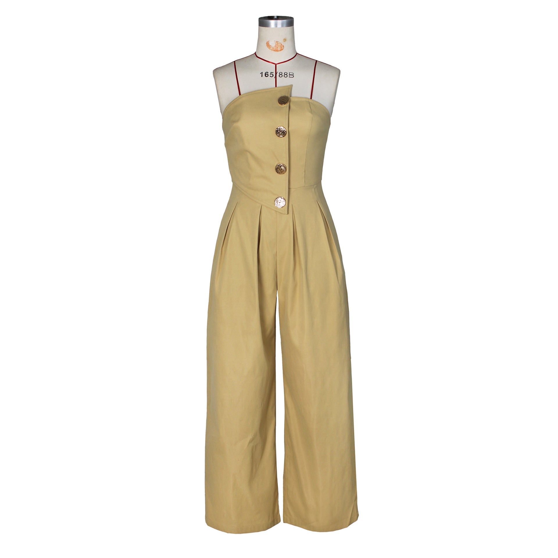 Summer Strapless Metal Button Wide-Leg Jumpsuit 12