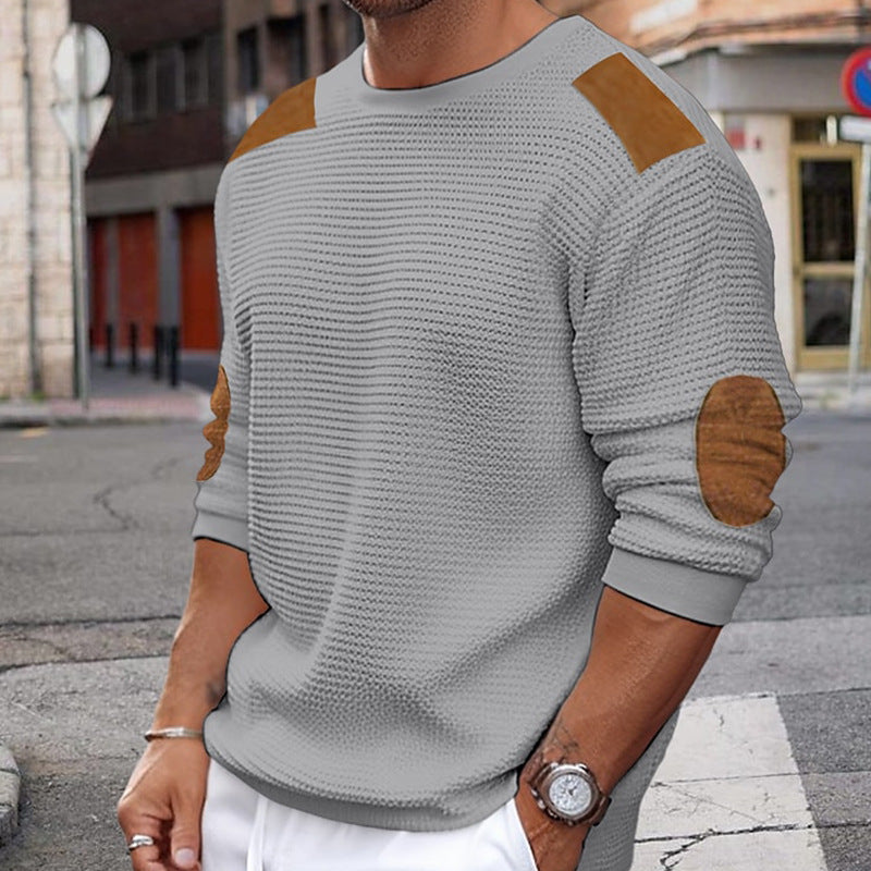 Autumn And Winter Men's Knitting Shirt Round Neck Long-Sleeved Patchwork Slim Pullover Sweater 5