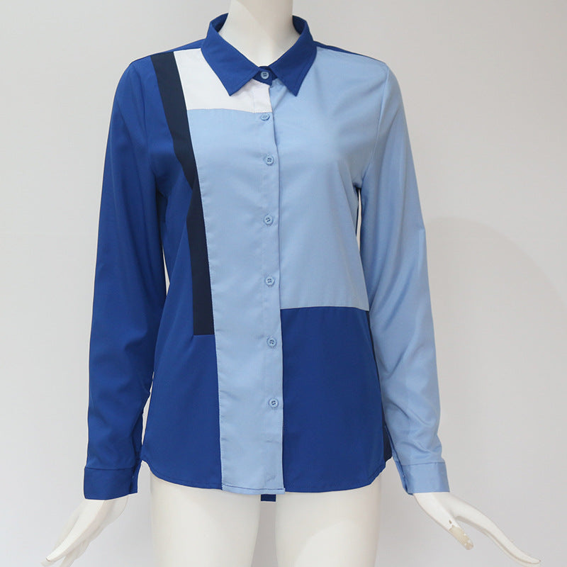 Women Casual Long Sleeve Color Block Shirt 22