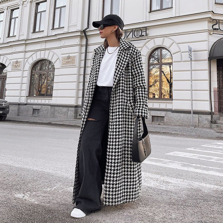 Women houndstooth Maxi windbreaker 3