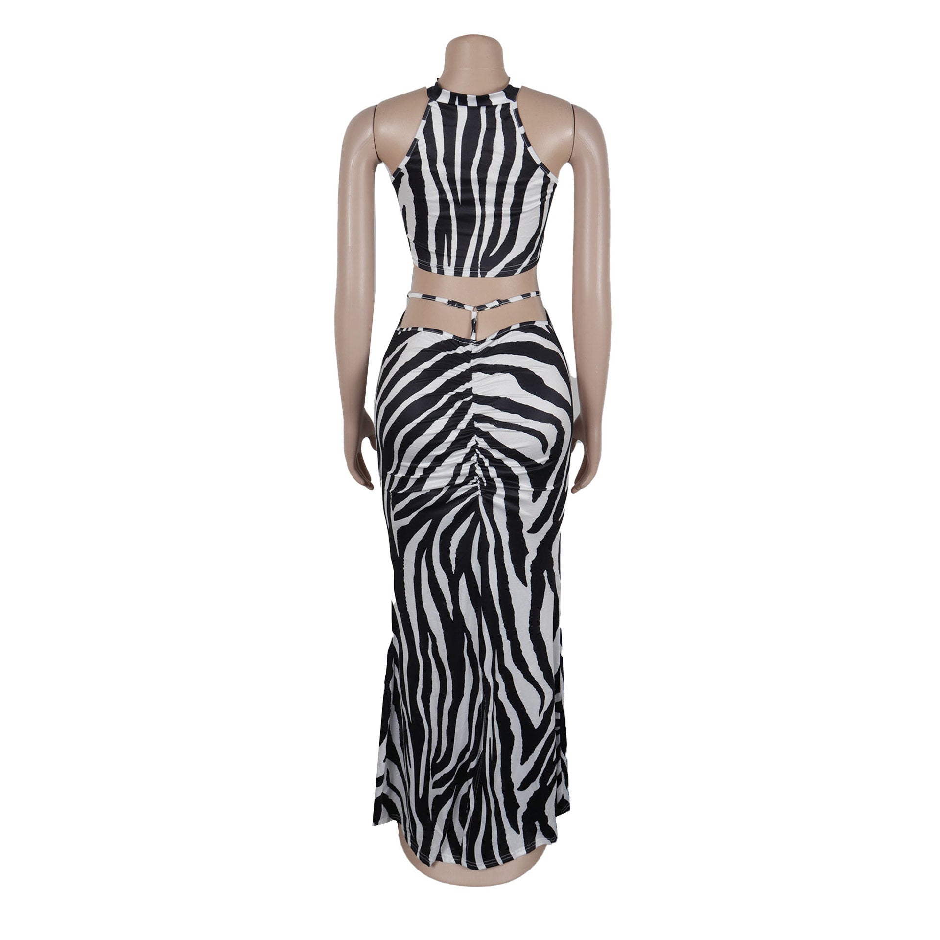 Women Striped Crop Top and Long Skirt Two Piece Set 15