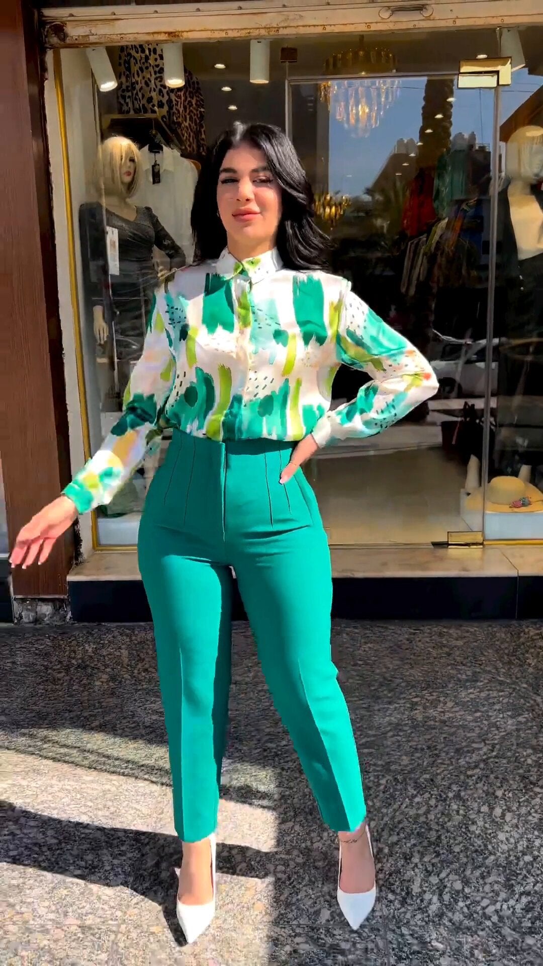 Career Women's Summer Chic Long Sleeve Shirt High Waist Cropped Pants Tight Pants Set