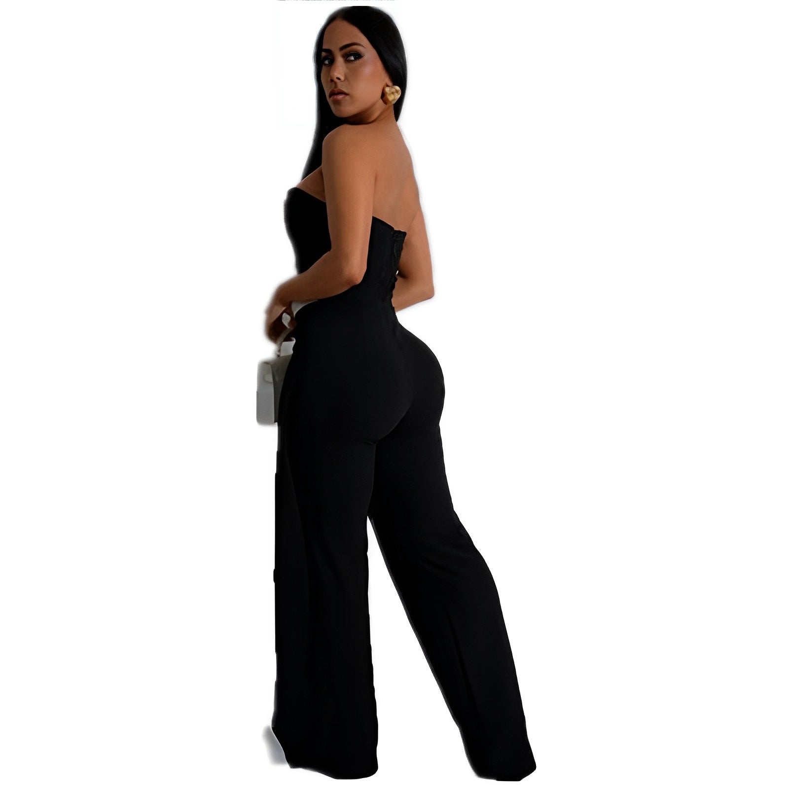 Fashion Women's Clothing Strapless Sexy Slim High Waist Contrast Color Jumpsuit 6