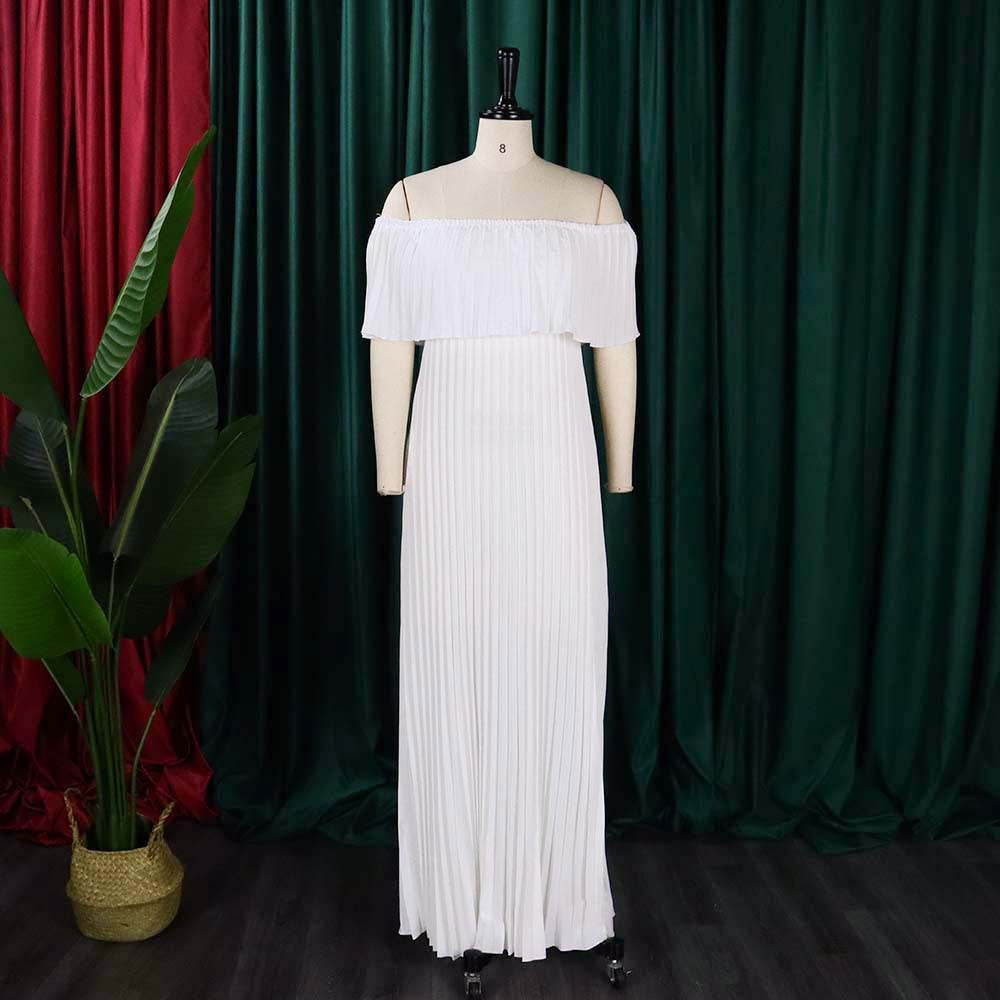 Women Sexy Off Shoulder Off Shoulder Pleated Maxi Dress 20