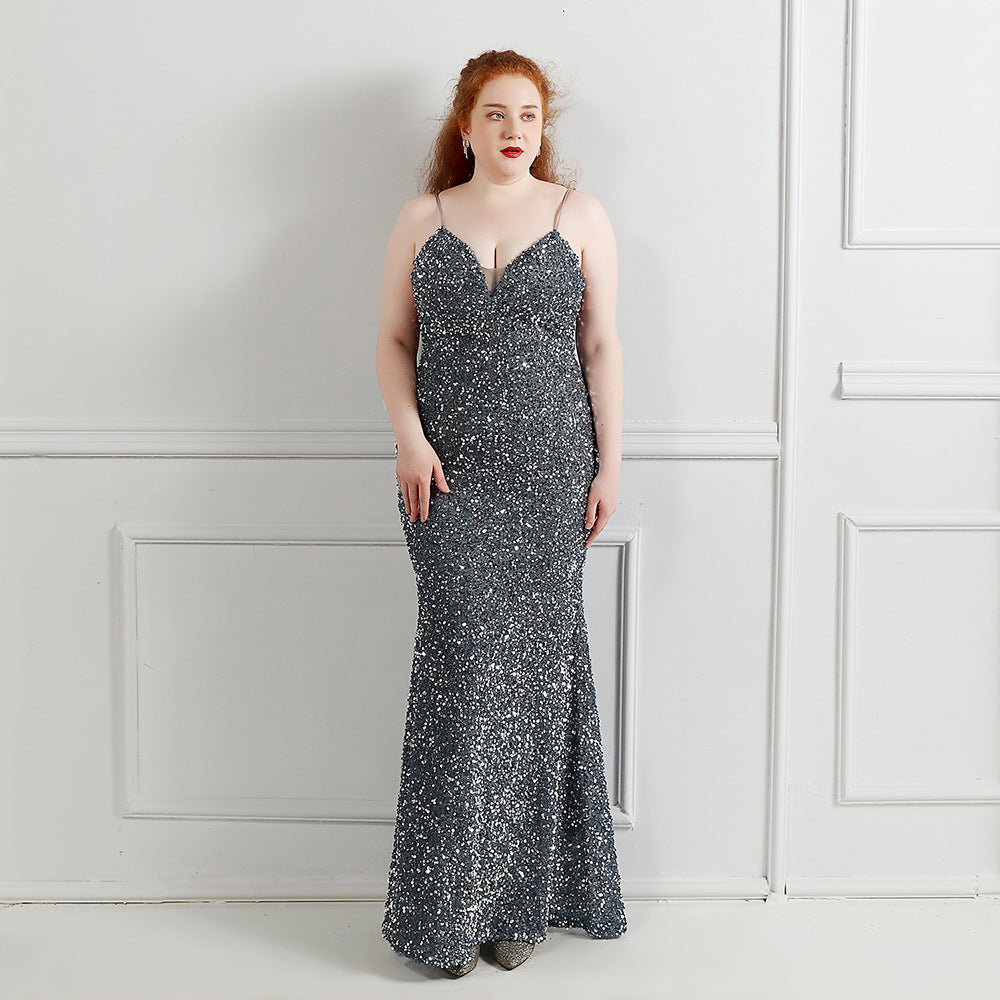 Plus Size Women Sequined Formal Party Maxi Evening Dress 10